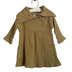 Kate Quinn Baby LS Waffle Knit Dress 6-12 M Brown Button‎ Neck Organic Cotton